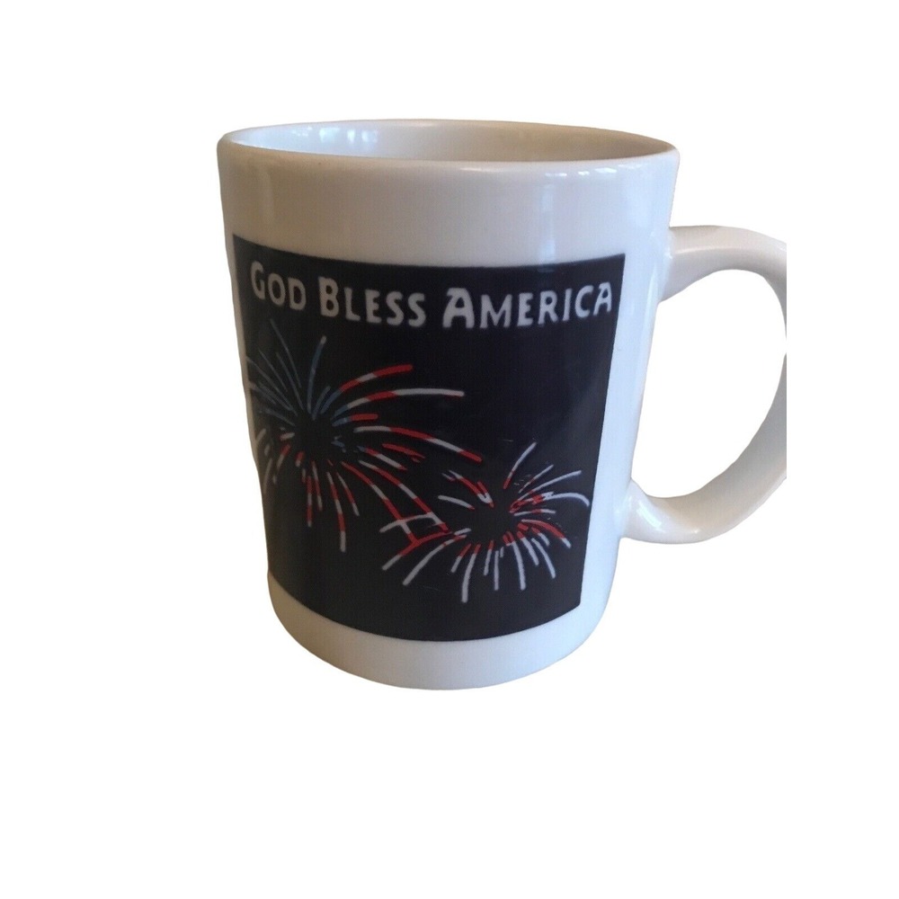God Bless America Ceramic Mug With Patriotic Fireworks Design & Lyrics